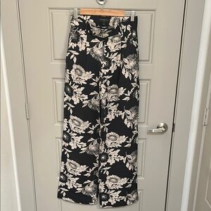 Banana Republic Black and White Floral Wide Leg Pants